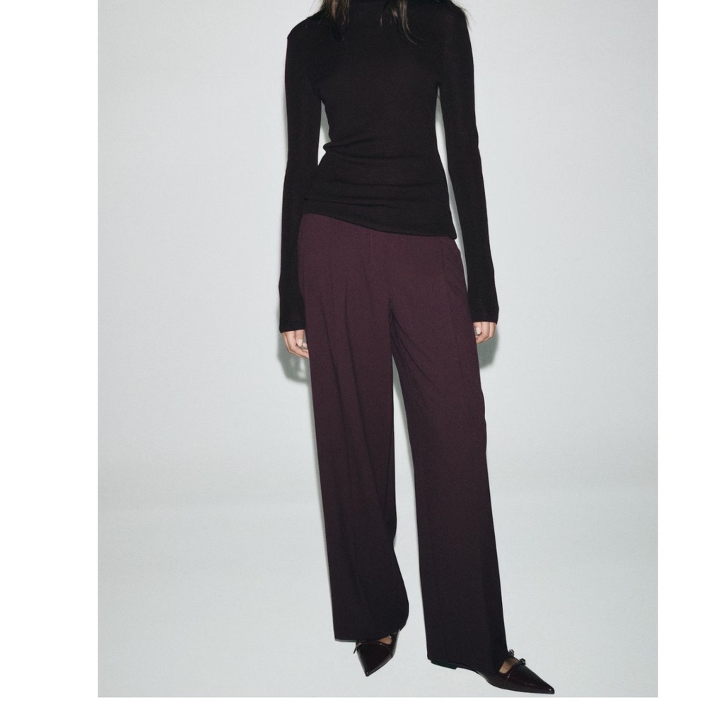 H&M Burgundy Pleated Wide Leg Size 6 Suit Pants Office Trousers Smart Business
